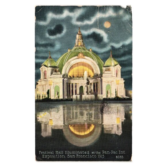 Festival Hall Illuminated Pan Pacific Exposition San Francisco 1915 Postcard - Picture 1 of 2